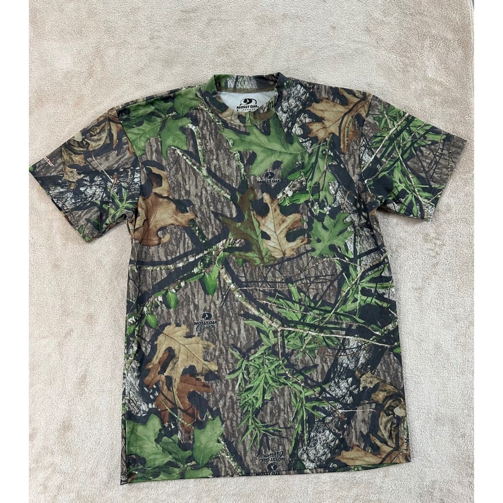 Mossy Oak Obsession Camo T-Shirt Mens Medium VaporTec Polyester Hunting Tee EUC